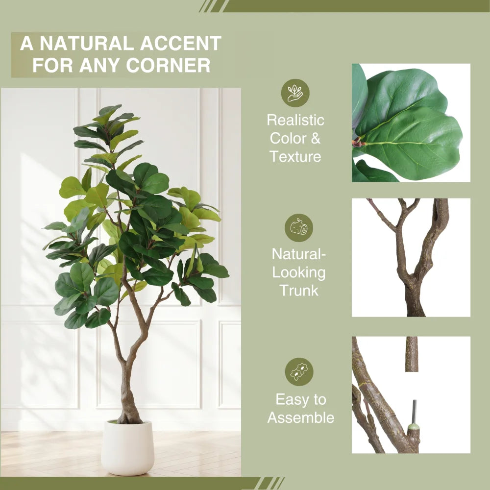 Artificial Fiddle Leaf Fig Tree — 6 ft, White Pot with Moss-Topped Soil