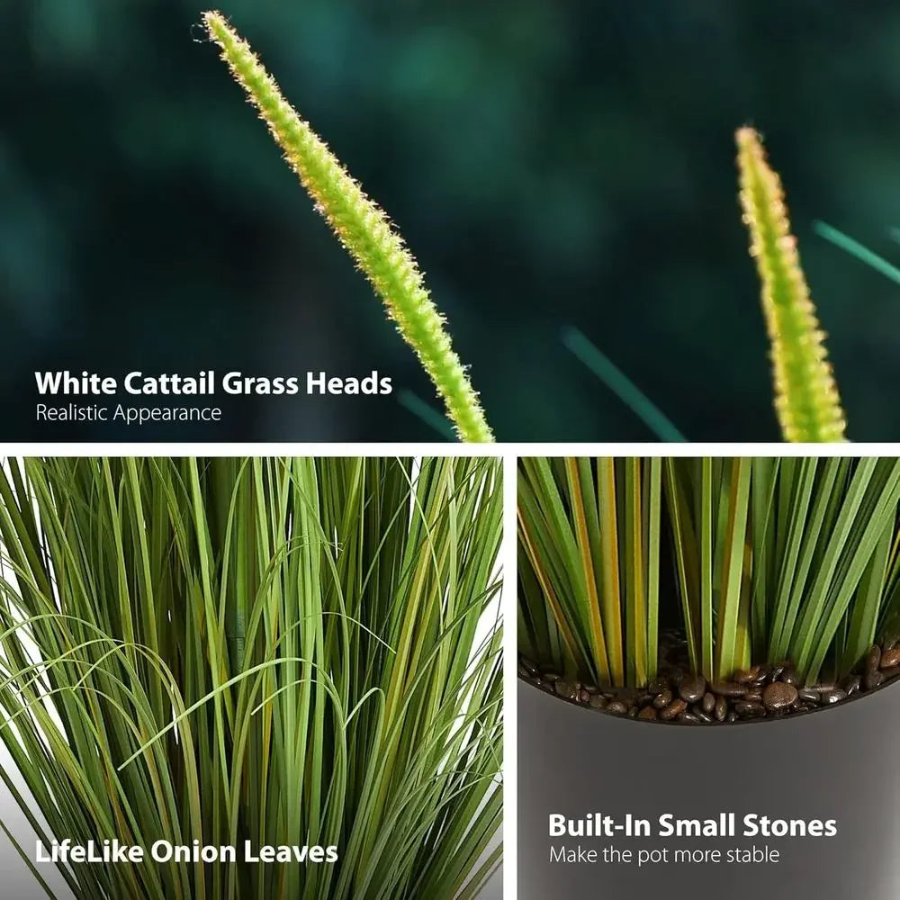 Artificial Cattail and Onion Grass — 3.9 ft, 2-Pack Potted Arrangement