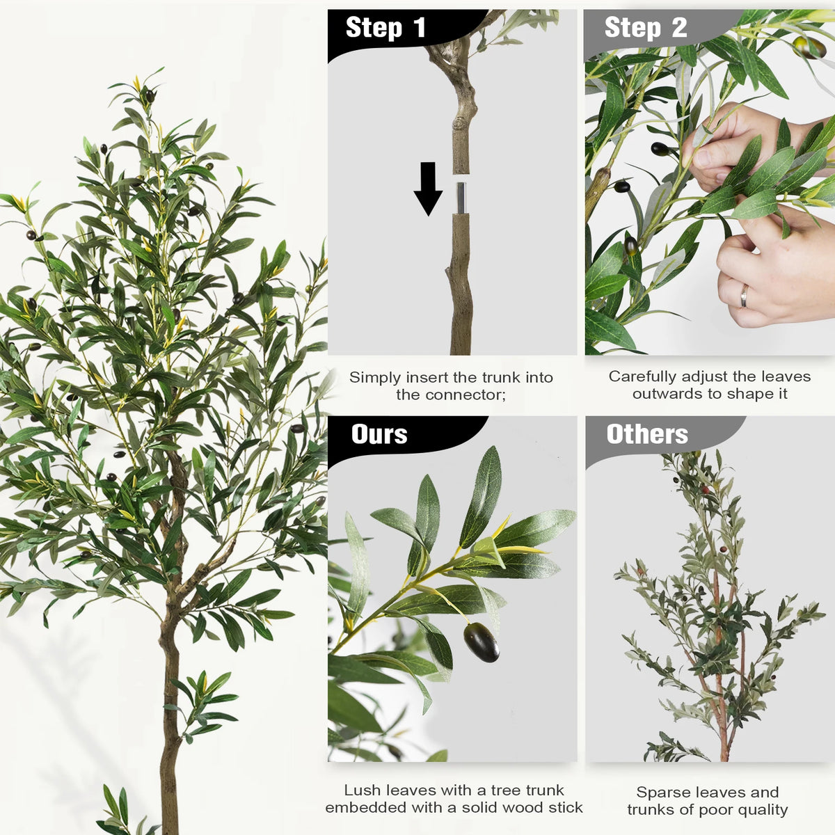 Artificial Olive Tree, 5.25 to 8 ft, Silk Leaves, Black Pot