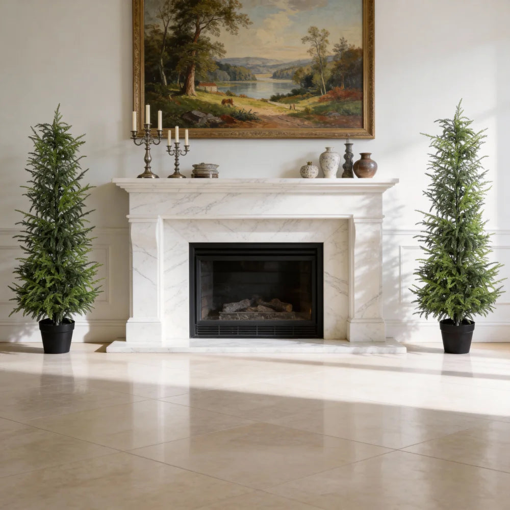 Artificial Pine Tree — 5 ft, Real-Touch Foliage, Set of 2 in Black Pot