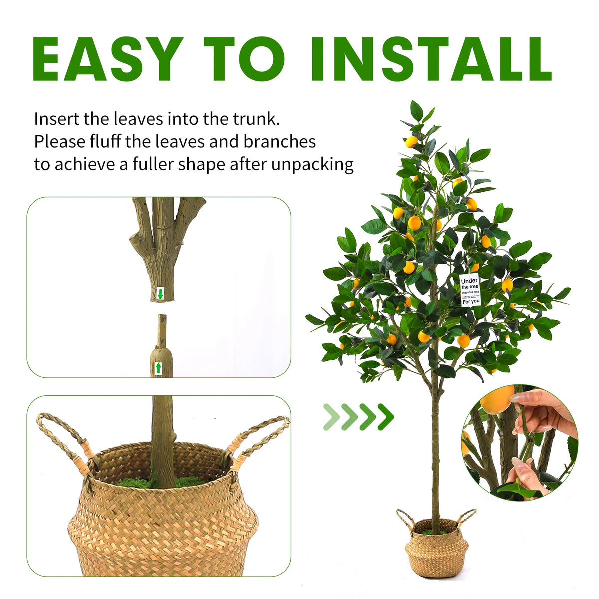 Artificial Lemon Tree — 6 ft, Faux Silk Foliage, Weighted Planter