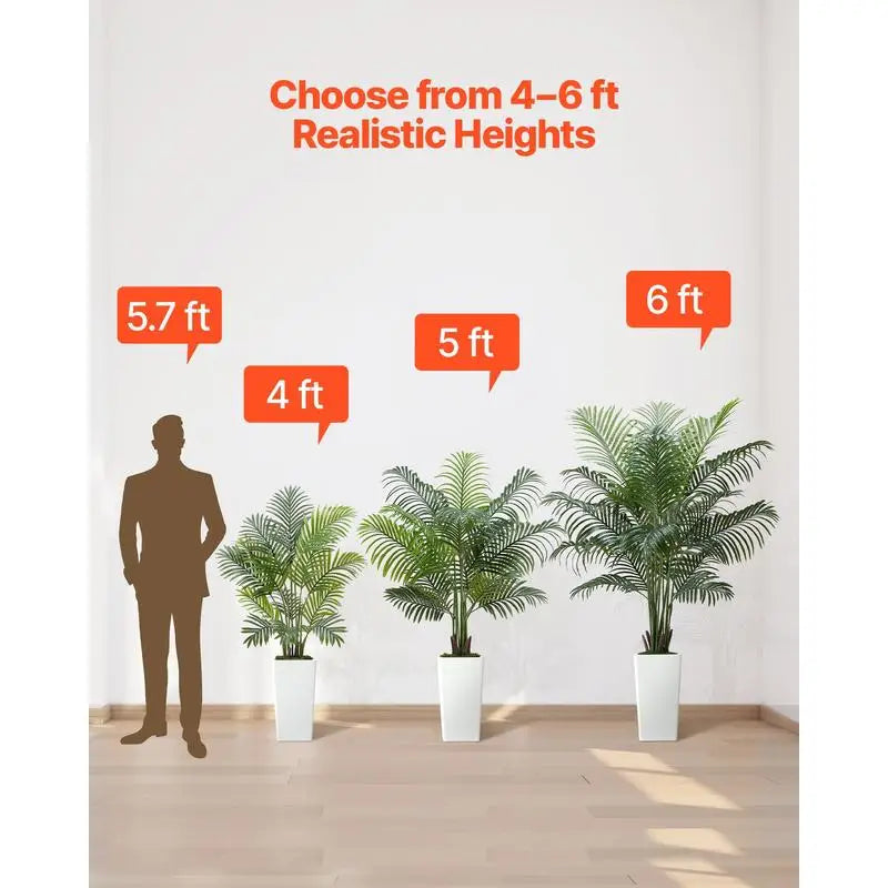 Artificial Areca Palm Tree — 5 ft, 12-Stem, White Tall Planter