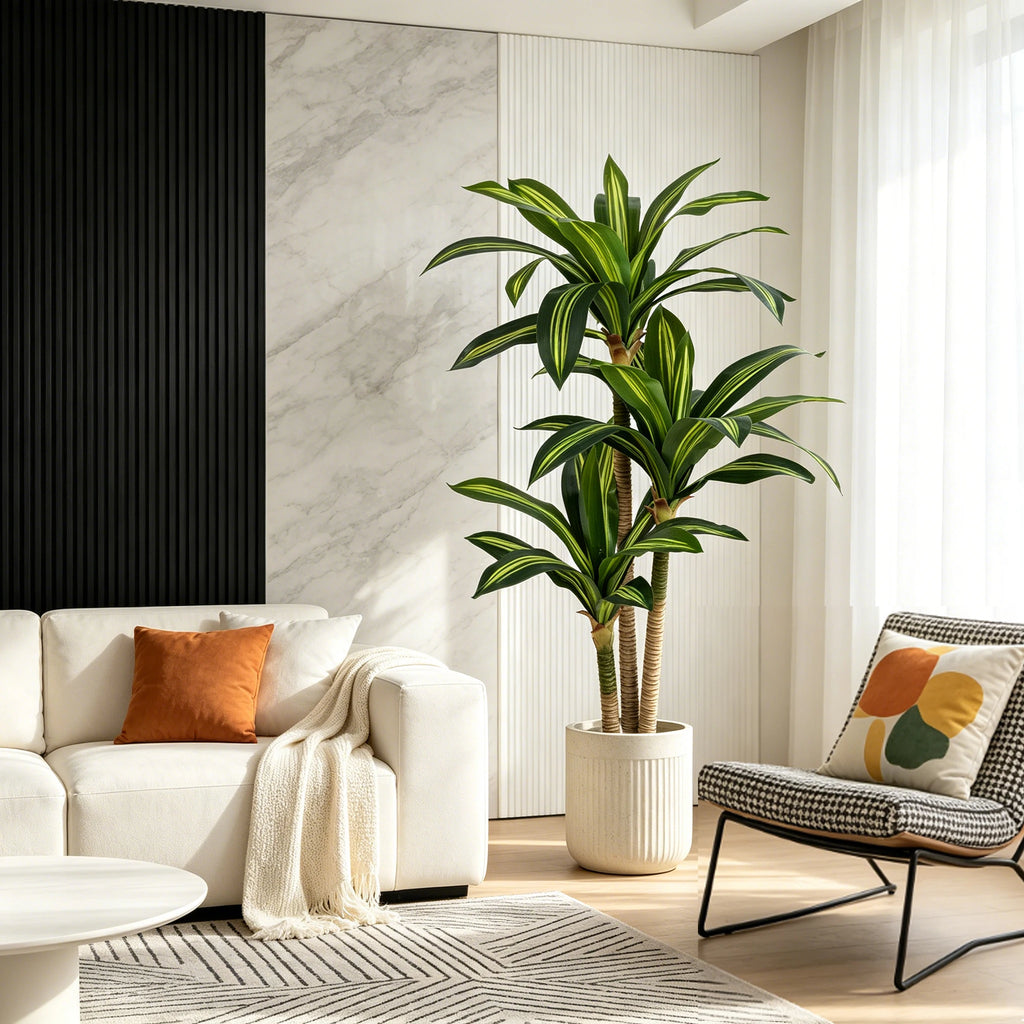 Artificial Dracaena Tree — 4 to 6 ft, Three-Stalk Design