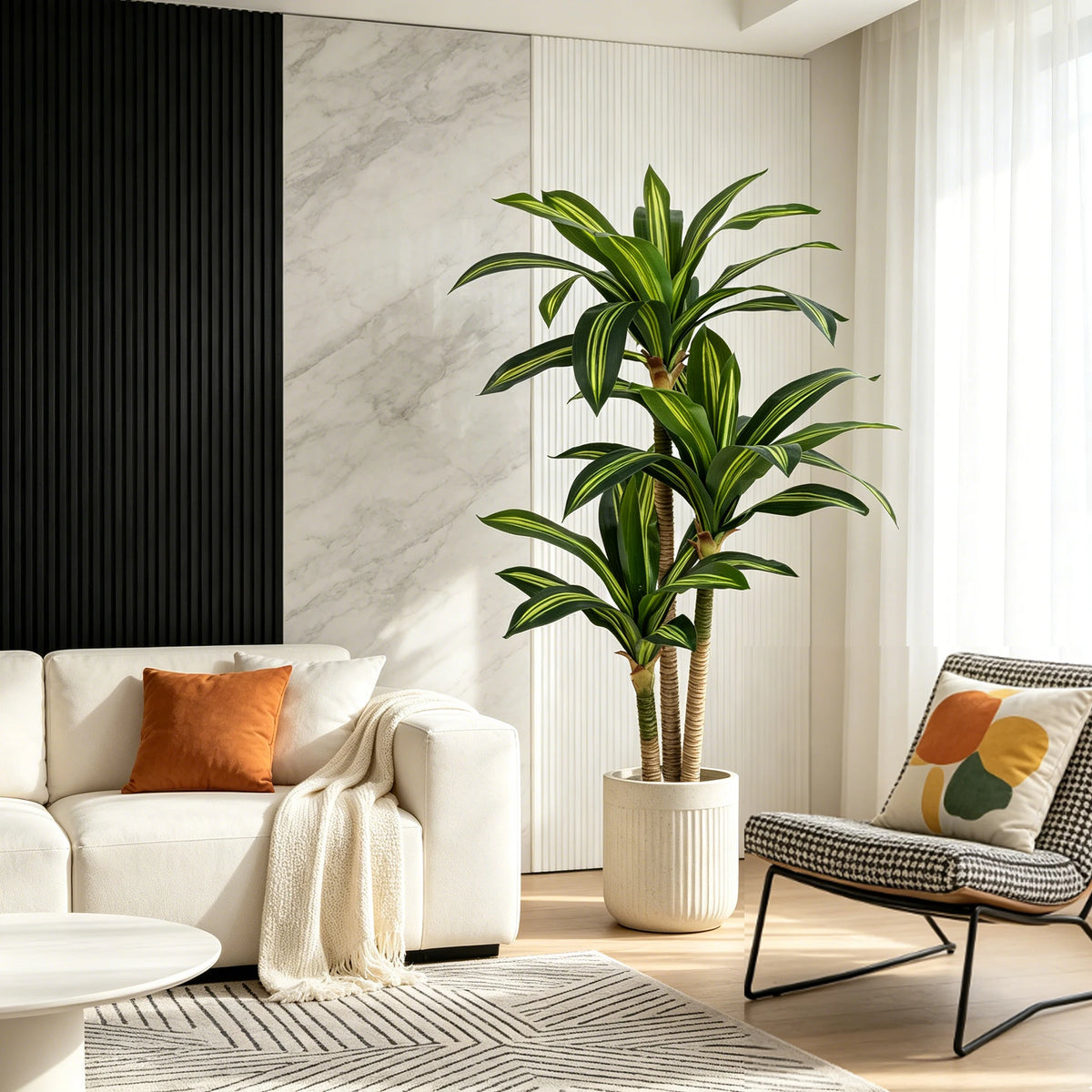 Artificial Dracaena Tree — 4 to 6 ft, Three-Stalk Design