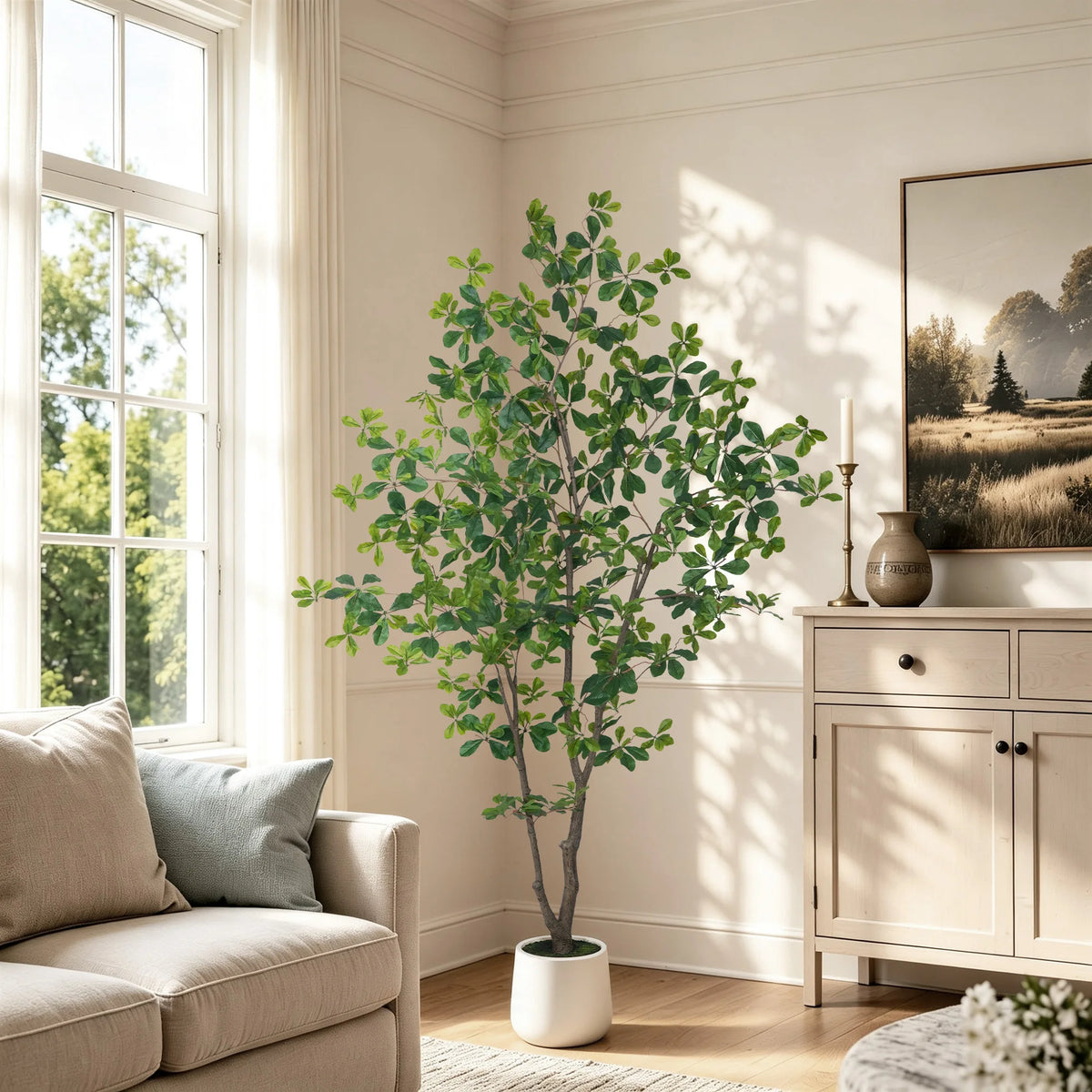 Artificial Black Olive Tree — 5 to 7 ft, PE Foliage, White Round Pot