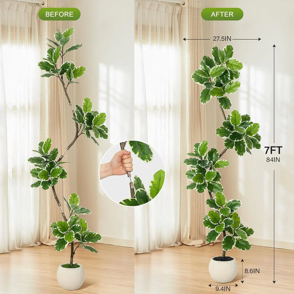 Artificial Fiddle Leaf Fig Tree — 60 to 84 in, Gray Sphere Planter with Moss