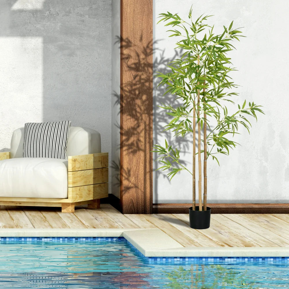 Artificial Bamboo Tree — 5.9 ft, 924 Leaves in Black Nursery Pot