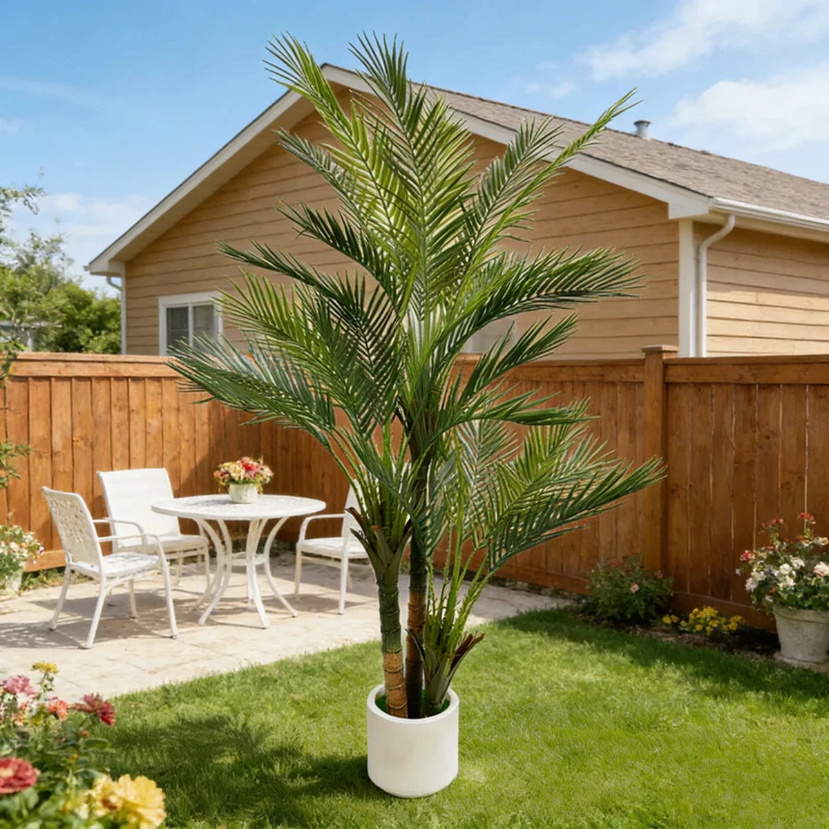 Artificial Palm Tree — 5 to 6 ft, UV-Resistant Fronds, Black or White Pot