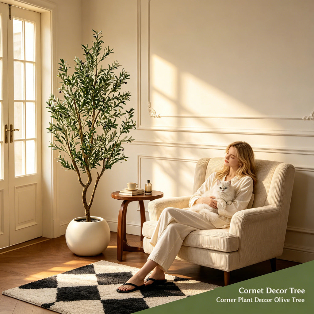 Artificial Olive Tree — 5.25 to 7 ft, Natural Wood Trunk