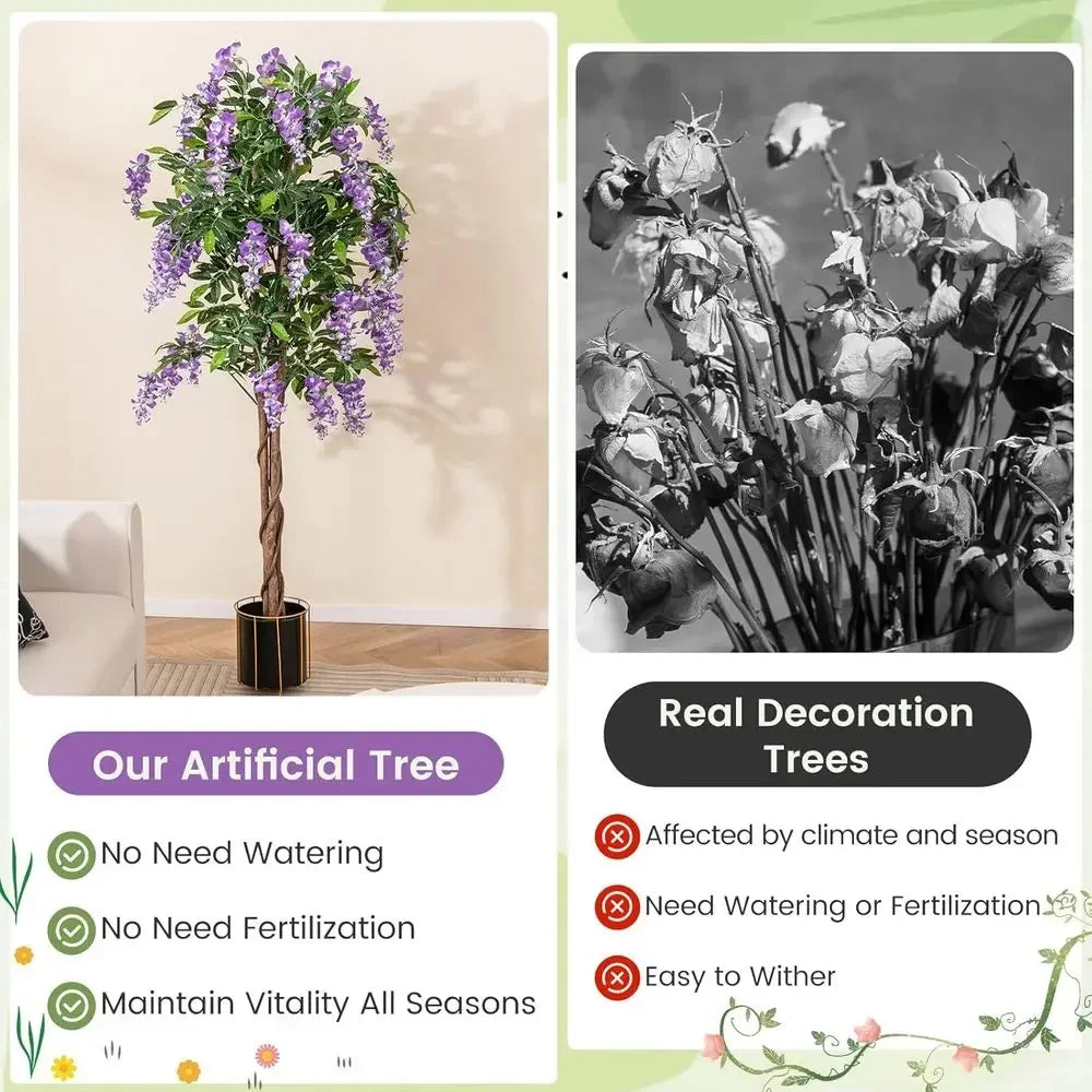 Artificial Wisteria Tree, 5.5 ft, Real Wood Trunk with Blooms