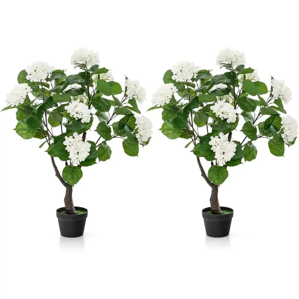 Artificial Hydrangea Tree — 3.5 ft, 11 White Blooms in Plastic Pot
