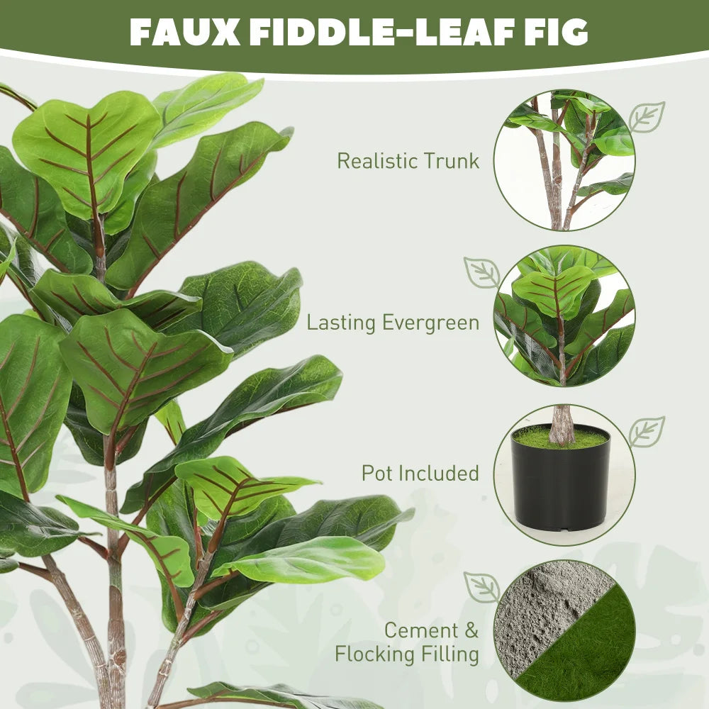 Artificial Fiddle Leaf Fig Tree — 3.6 ft, 28 Leaves, Flocked Soil Pot