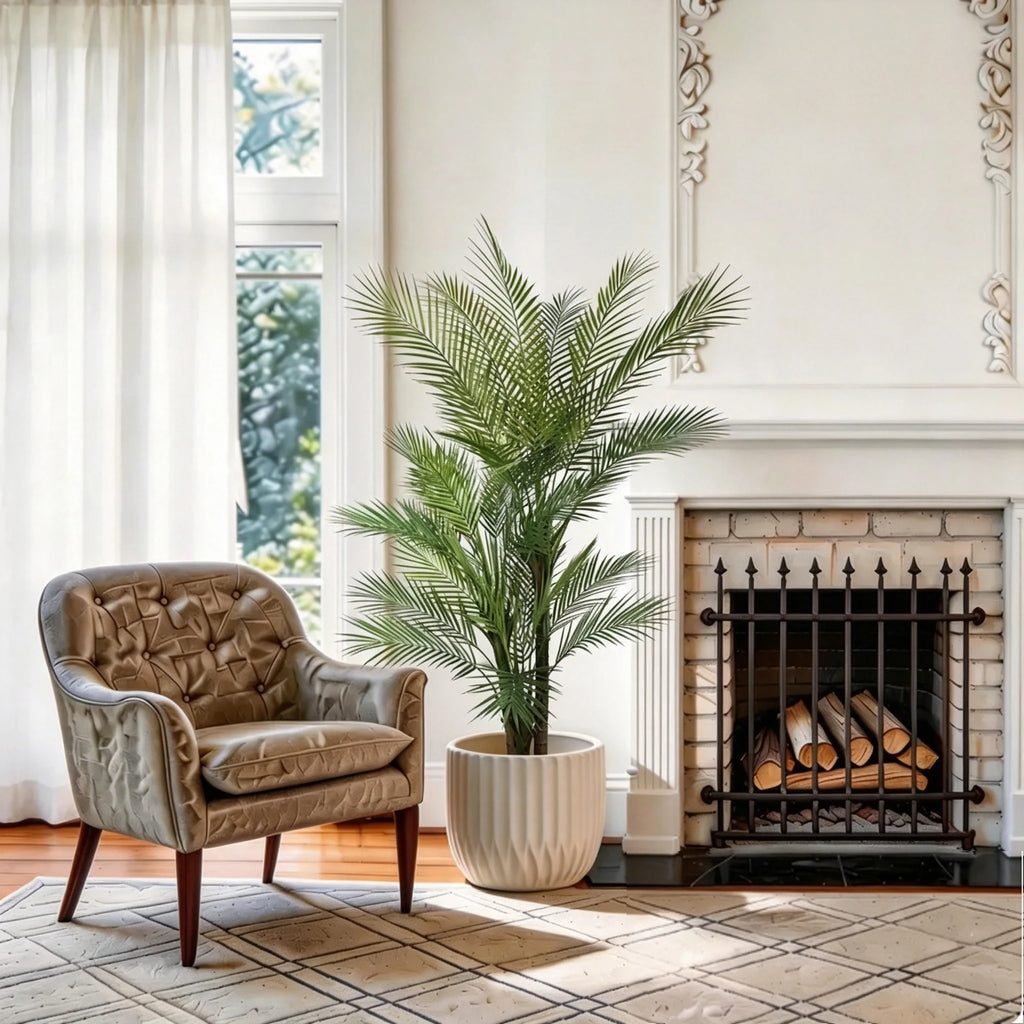 Artificial Palm Tree — 5 to 6 ft, UV-Resistant Fronds, Black or White Pot