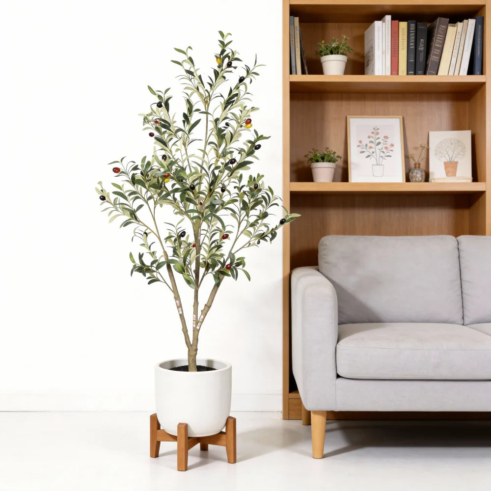Artificial Olive Tree — 5 ft, Black Plastic Pot Included