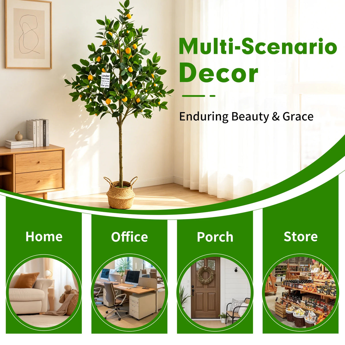 Artificial Lemon Tree — 6 ft, Faux Silk Foliage, Weighted Planter