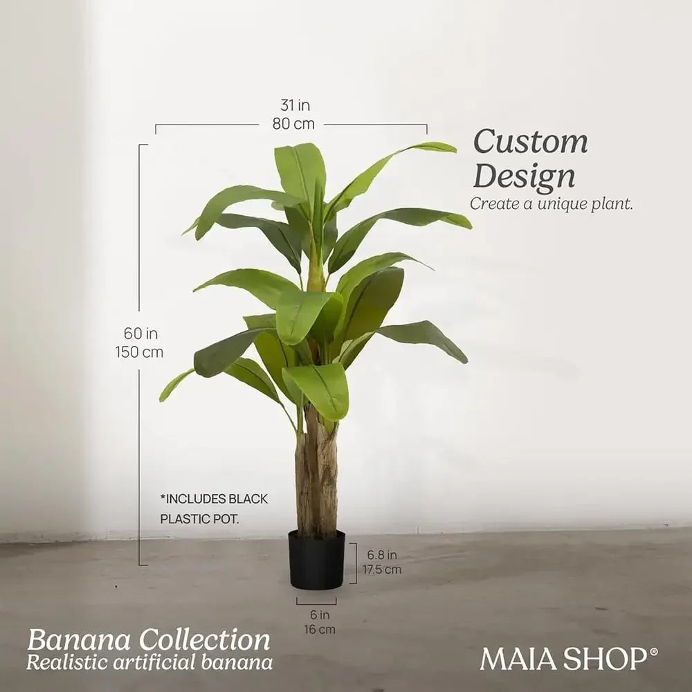 Artificial Banana Tree — 5 ft, Detachable Trunk with Black Pot
