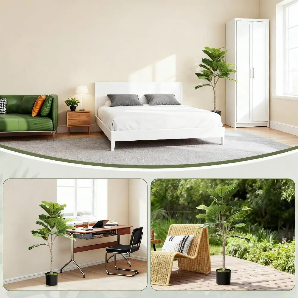 Artificial Fiddle Leaf Fig Tree — 3.6 ft, 28 Leaves, Flocked Soil Pot