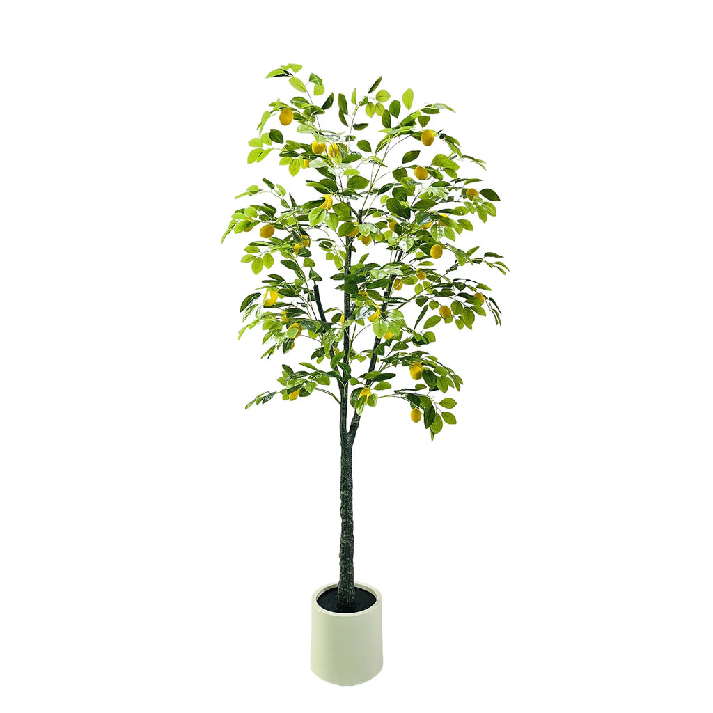 Artificial Lemon Tree — 180 cm, 20 Lemons in White Pot
