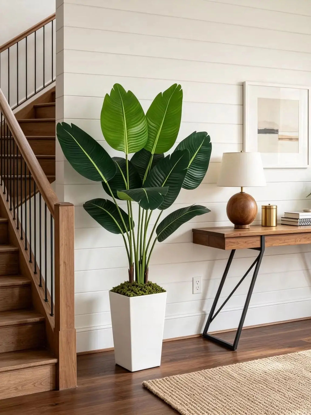 Artificial Bird of Paradise Plant — 4.1 ft, Silk Foliage in White Planter
