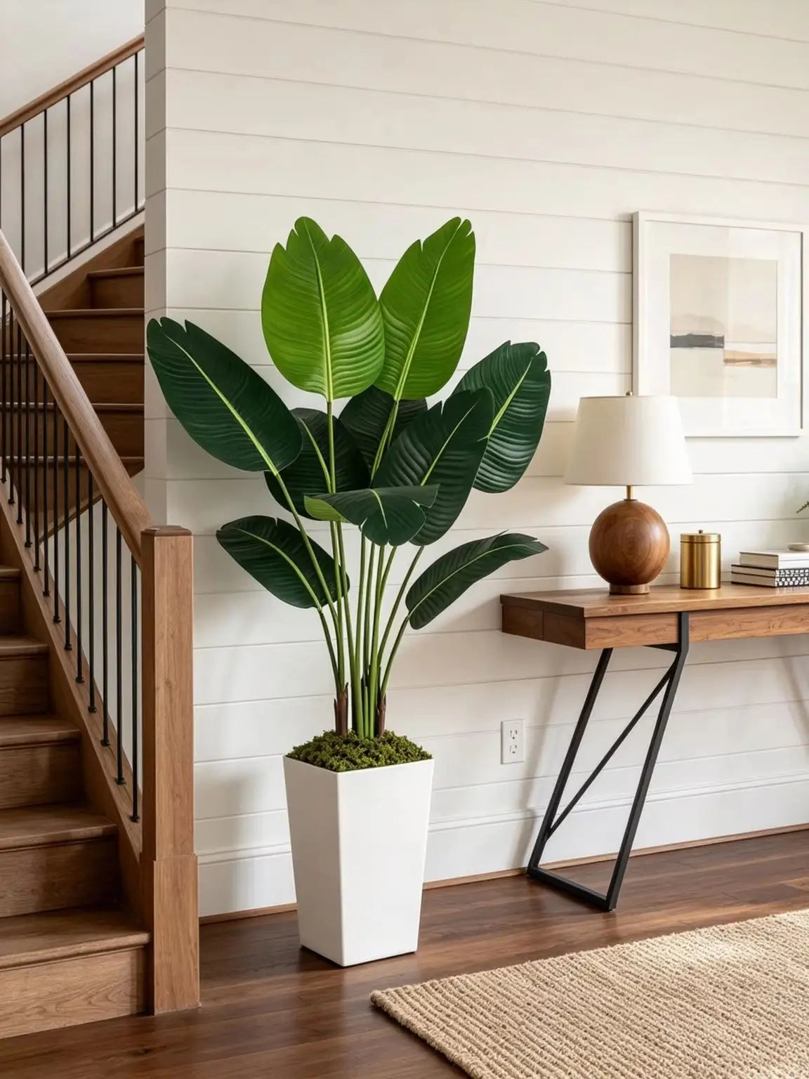 Artificial Bird of Paradise Plant — 4.1 ft, Silk Foliage in White Planter