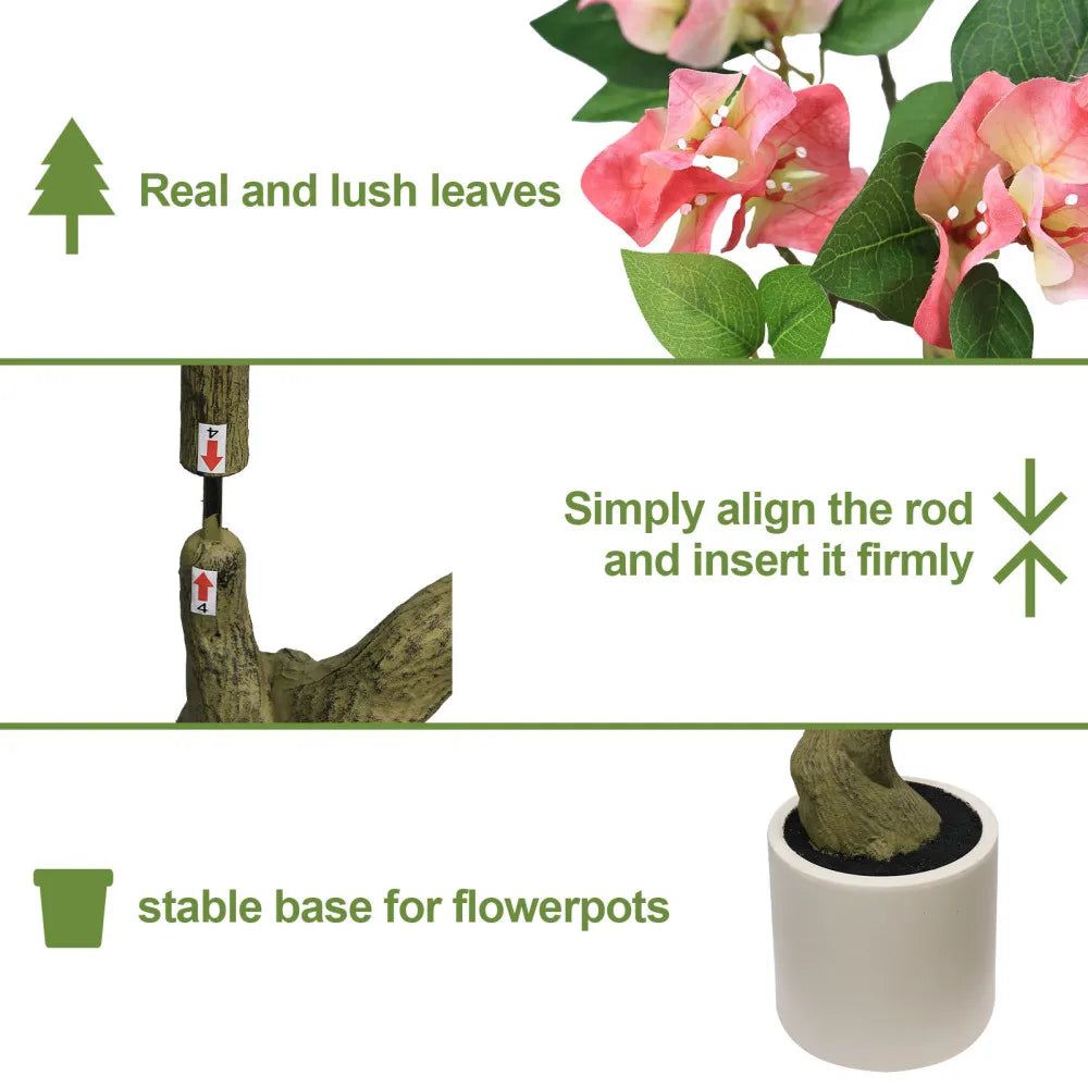 Artificial Bougainvillea Tree — 7 ft, Pink Silk Bracts, Cement-Filled Base
