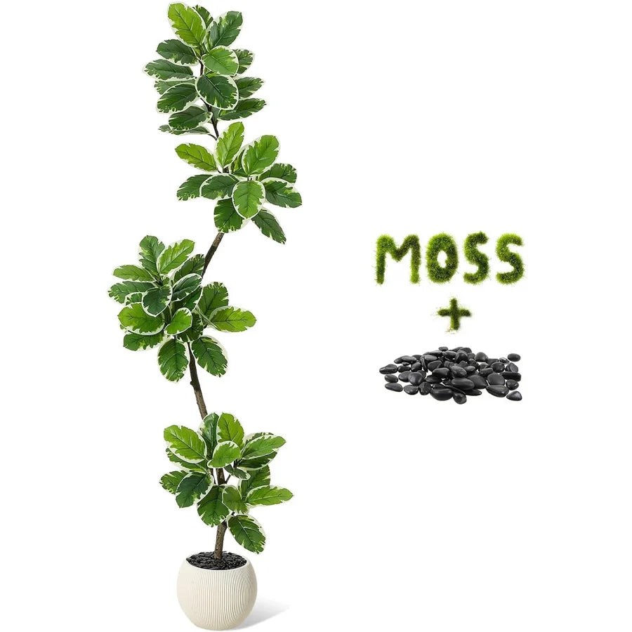 Artificial Fiddle Leaf Fig Tree — 60 to 84 in, Gray Sphere Planter with Moss