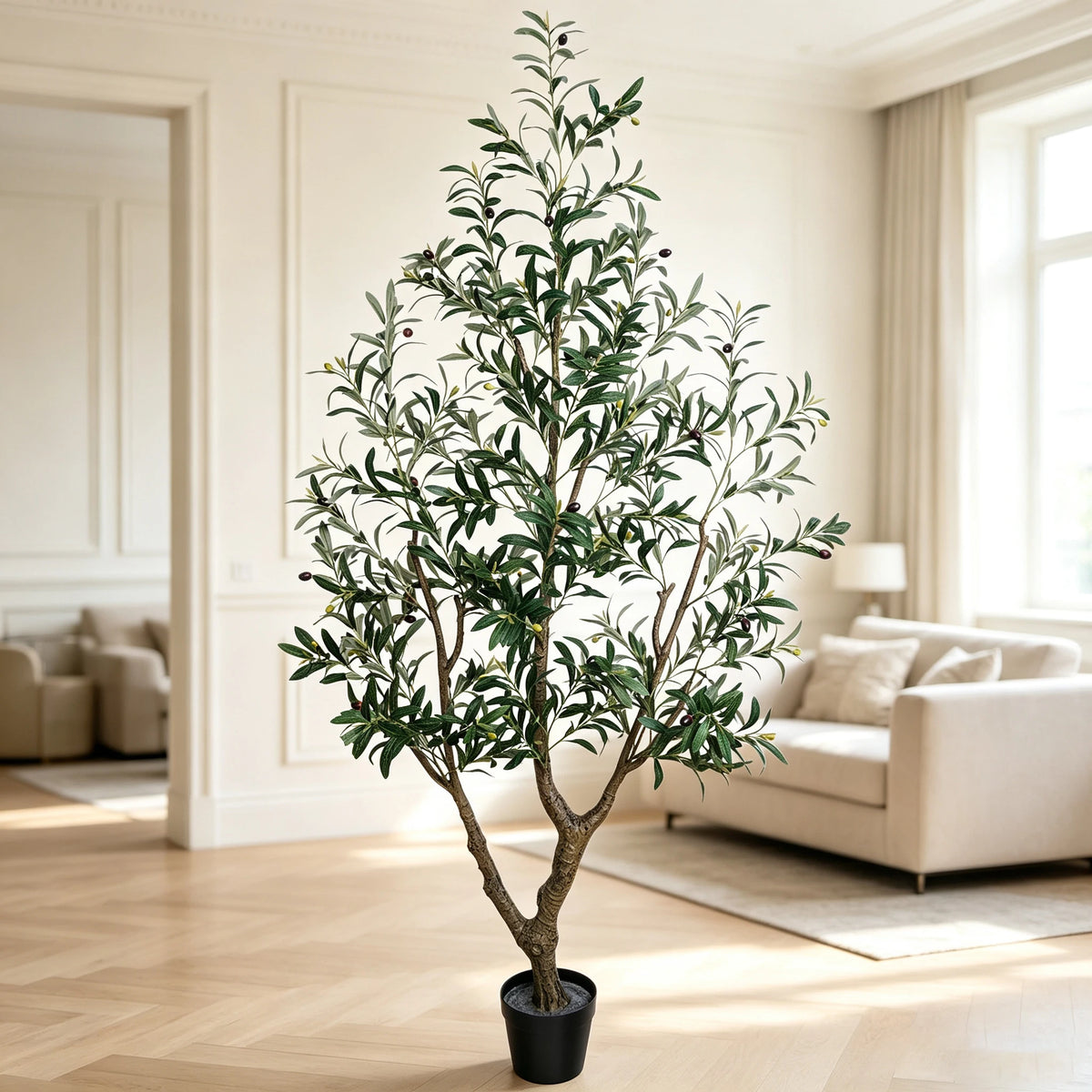 Artificial Olive Tree — 4.9 to 6.9 ft, Natural Wood Trunk