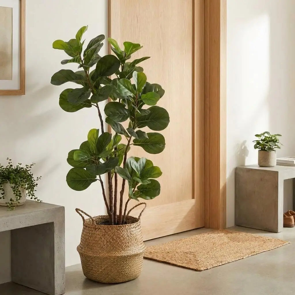 Artificial Fiddle Leaf Fig Tree — 4 ft, 72 Leaves, Black Planter, No Assembly