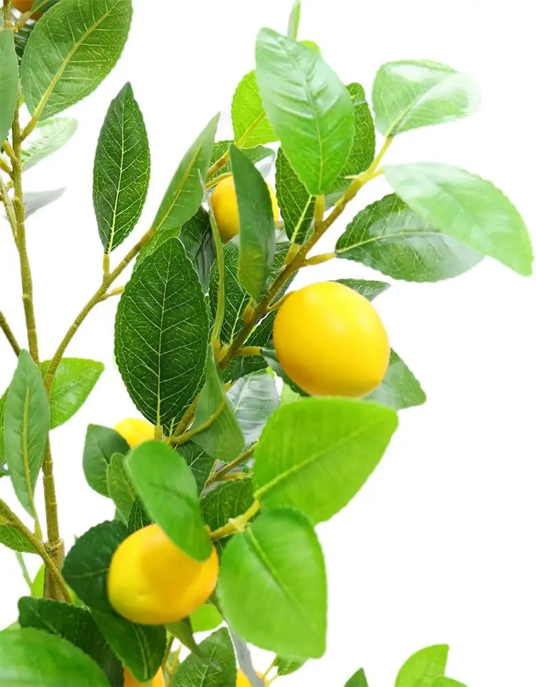 Artificial Lemon Tree — 5 ft, Metal-Wire Branches, White Planter