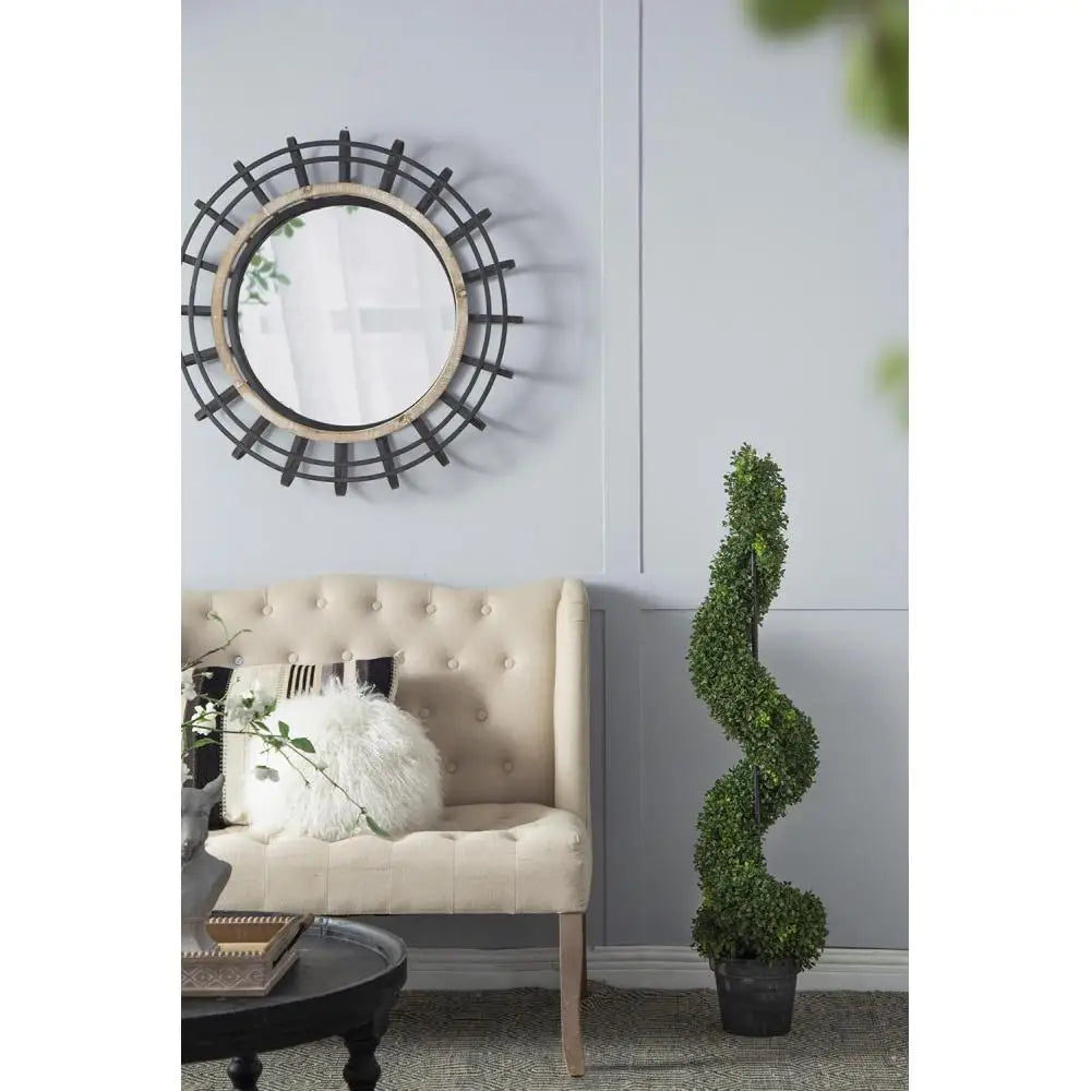 Artificial Boxwood Spiral Topiary — 4 ft, Slender Profile, Grey Pot