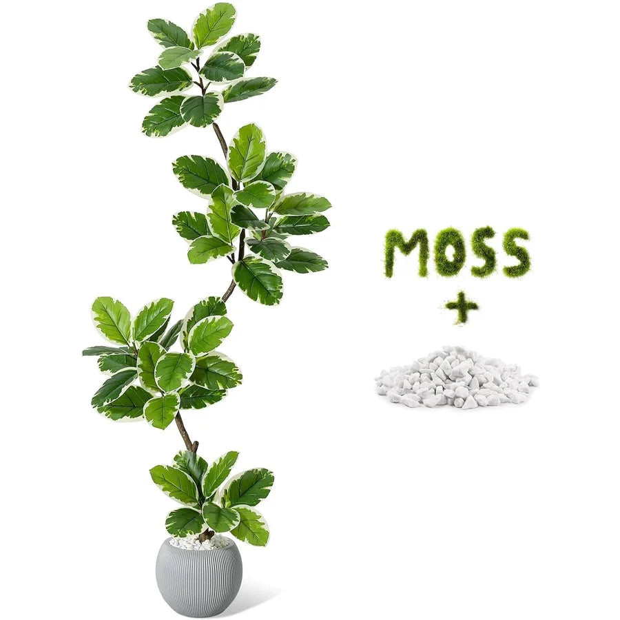Artificial Fiddle Leaf Fig Tree — 60 to 84 in, Gray Sphere Planter with Moss