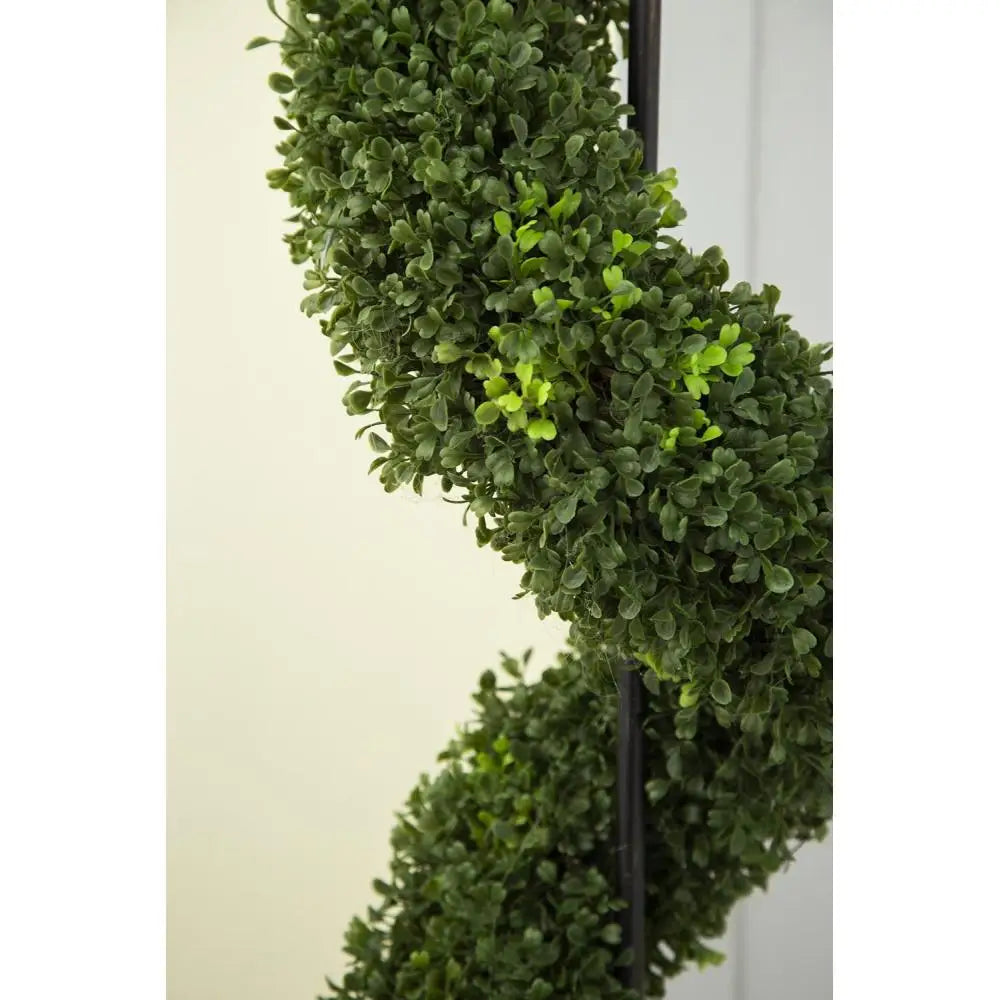 Artificial Boxwood Spiral Topiary — 4 ft, Slender Profile, Grey Pot