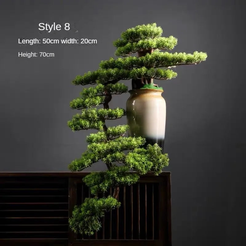 Artificial pine bonsai 2ft tall, potted, with branches shaped into flat green pads