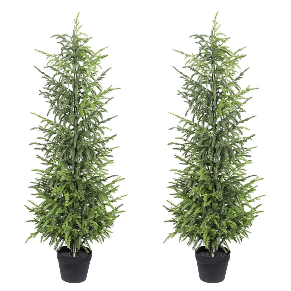 Artificial Pine Tree — 5 ft, Real-Touch Foliage, Set of 2 in Black Pot