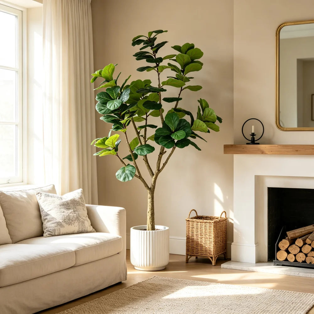 Artificial Fiddle Leaf Fig Tree — 7 ft, Black Pot