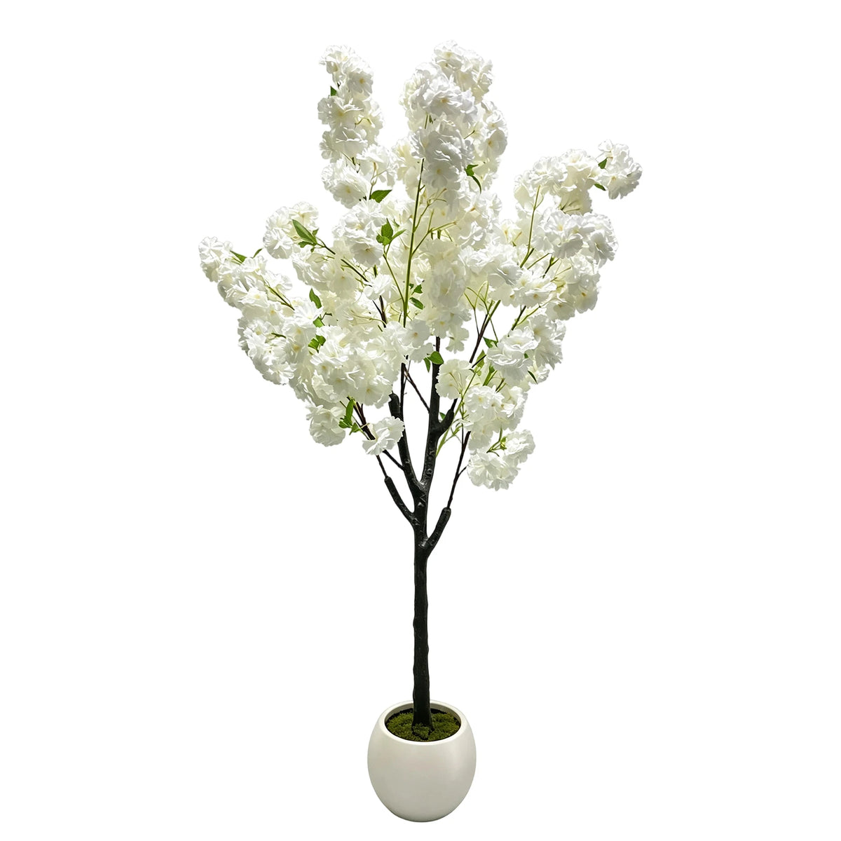 Artificial Cherry Blossom Tree — 5 to 6 ft, Weeping Single-Trunk, White Silk Blossoms
