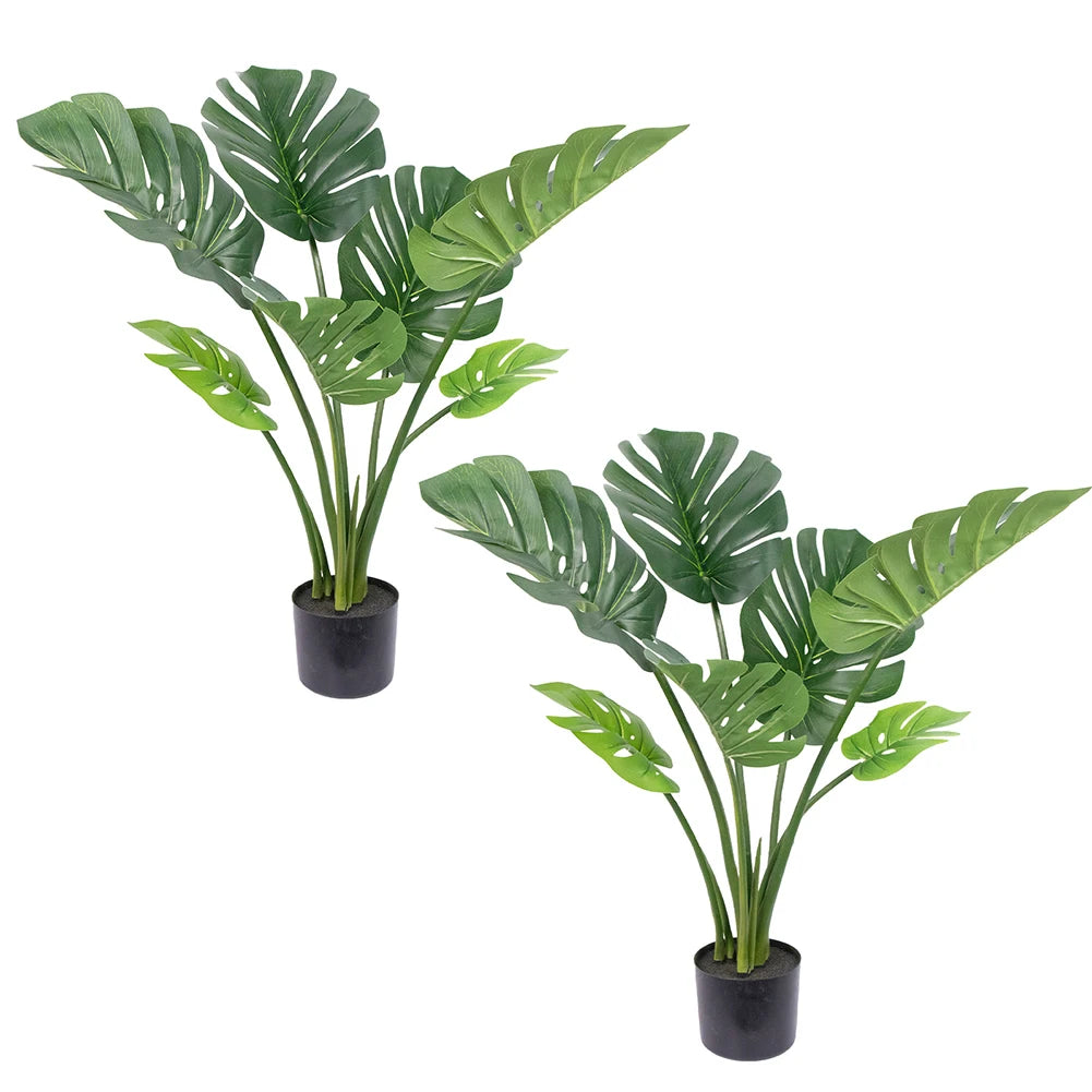Artificial Monstera Deliciosa — 90 to 120 cm, Black Pot, Single or Pair