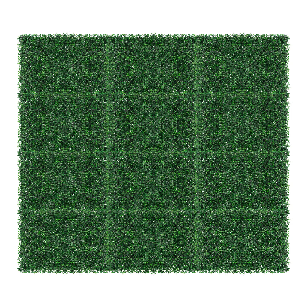 Artificial Hedge Wall Panels — 12-Piece Set, Interlocking Mesh Back