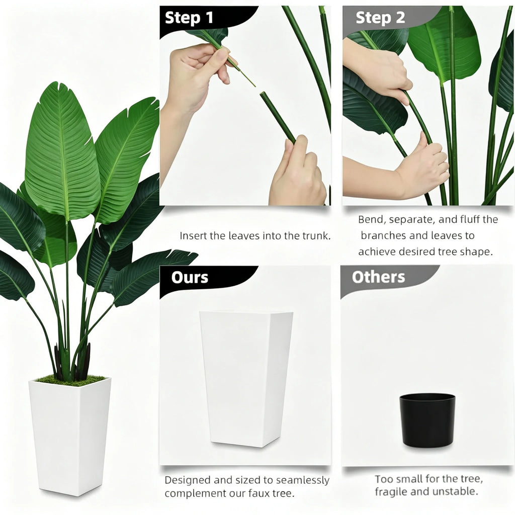 Artificial Bird of Paradise Plant — 4.1 ft, Silk Foliage in White Planter