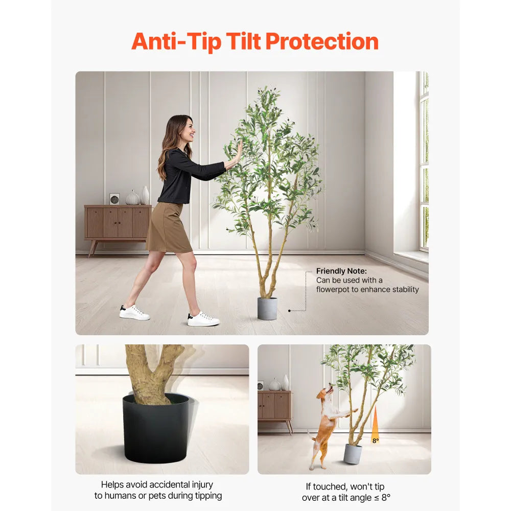 Another view of the 7 ft artificial olive tree in a black pot