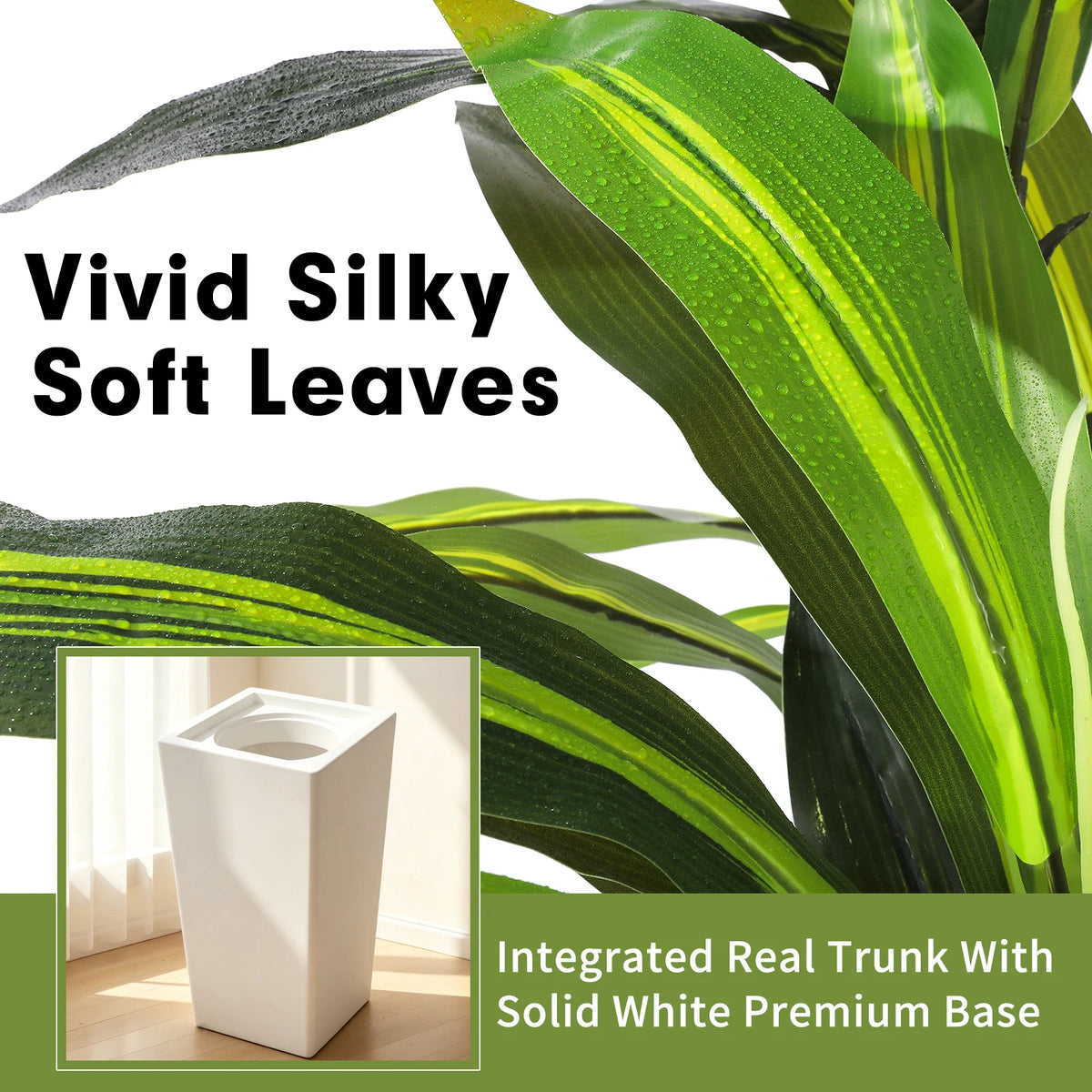 Artificial Dracaena Tree — 5 ft, White Tall Planter with Faux Moss
