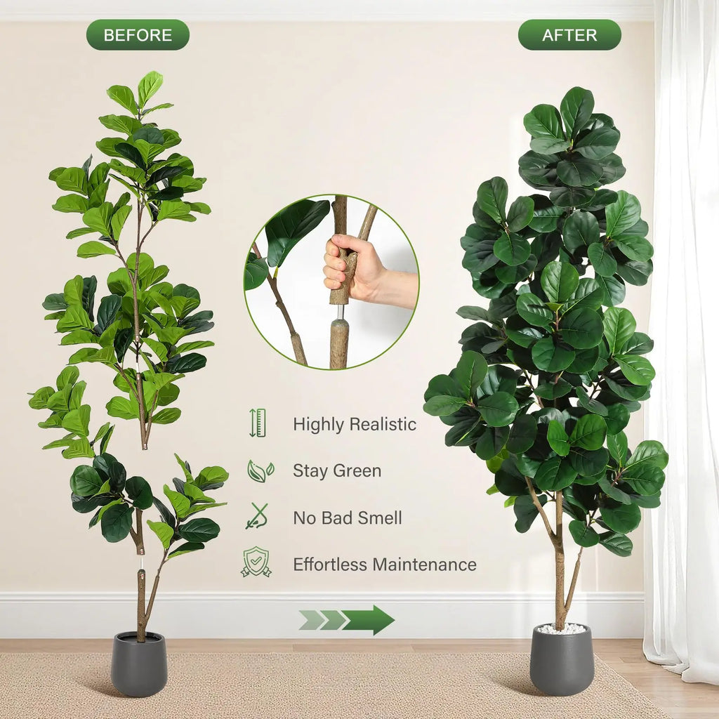 Artificial Fiddle Leaf Fig Tree — 4 to 7 ft, 48 to 141 Leaves by Height