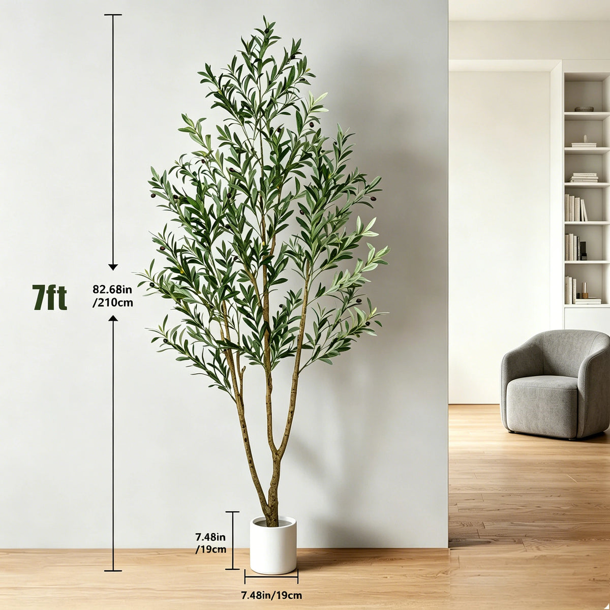 Artificial Olive Tree — 5 to 7 ft, Natural Wood Trunk, Tall Planter