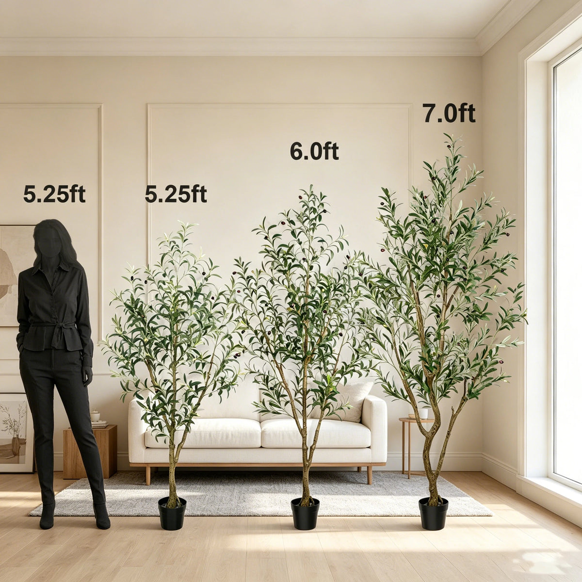 Artificial Olive Tree — 5.25 to 7 ft, Natural Wood Trunk