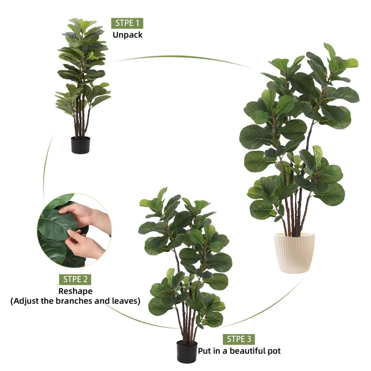 Artificial Fiddle Leaf Fig Tree — 4 ft, 72 Leaves, Black Planter, No Assembly