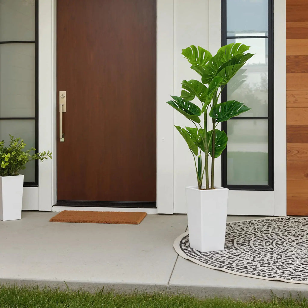 Artificial Monstera Plant — 4.5 ft, Cement-Filled White Planter