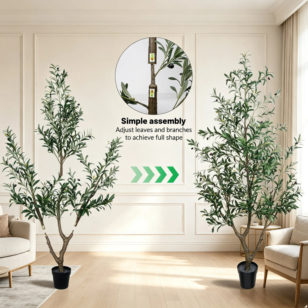 Artificial Olive Tree — 4.9 to 6.9 ft, Natural Wood Trunk