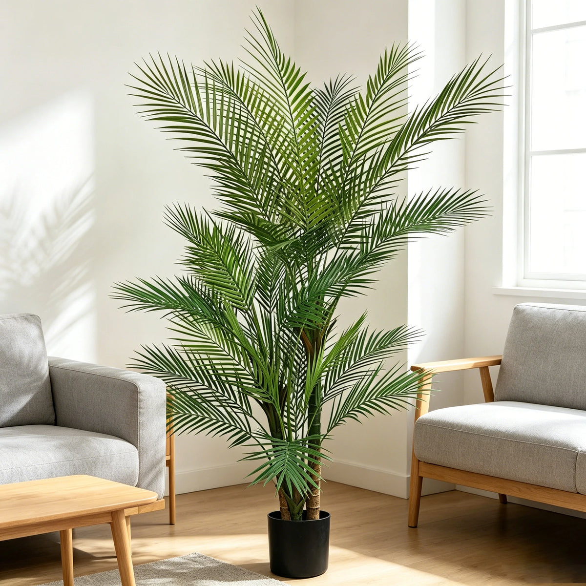 Artificial Palm Tree — 5 to 6 ft, UV-Resistant Fronds, Black or White Pot