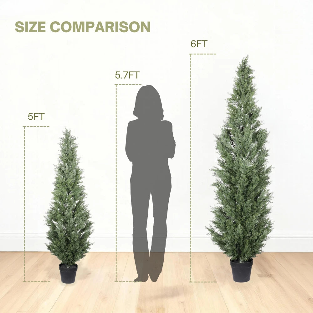 Artificial Cypress Topiary — 5 ft, UV-Treated Foliage, Black Pot