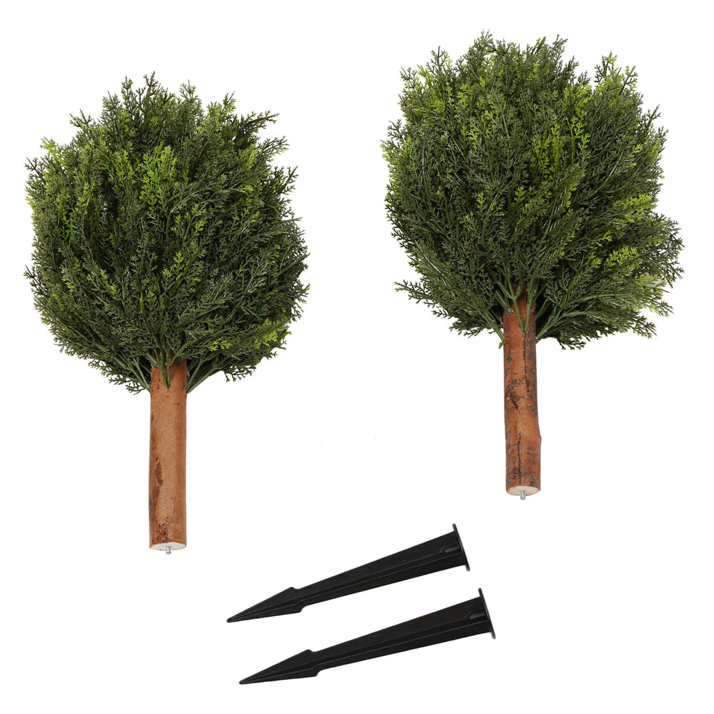 Artificial Cypress Trees, 2.3 ft, Set of 2 with Ground Spikes
